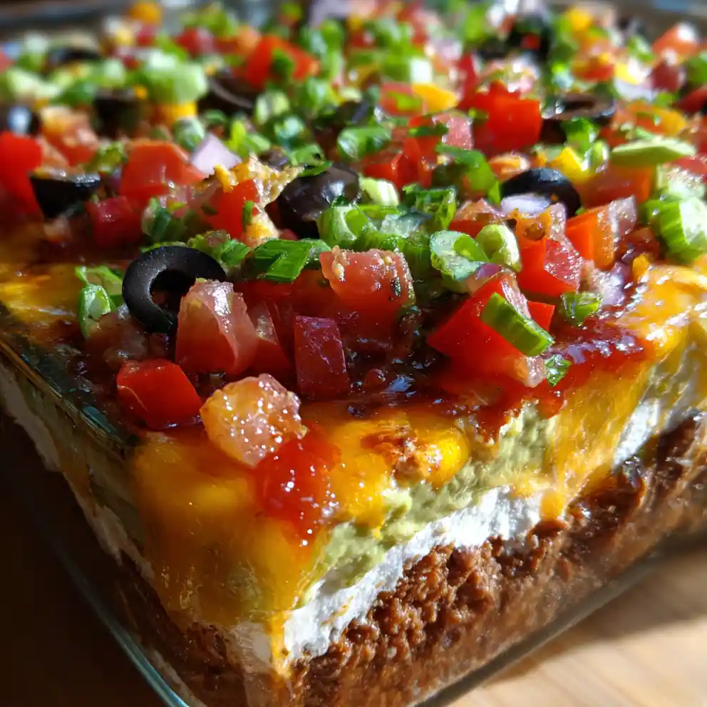 Seven Layer Dip Recipe Sunset-Strata With Fiesta Pepper Confetti 4 seven layer dip recipe Sunset-Strata with Fiesta Pepper Confetti