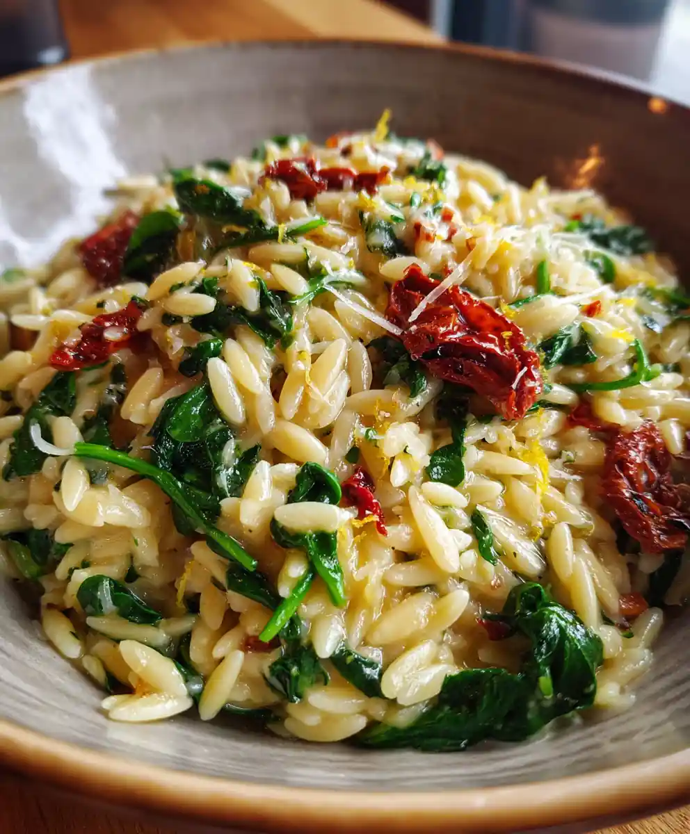Lemon Orzo Recipe With Spinach And Sun-Dried Tomato Flecks 5 lemon orzo recipe With Spinach and Sun-Dried Tomato Flecks