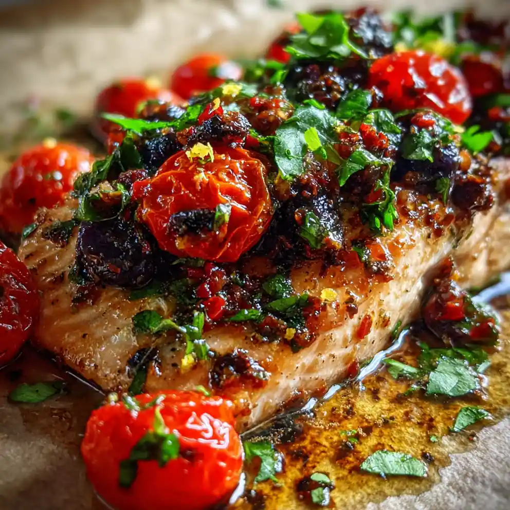 Mediterranean Salmon Recipe With Olive Tapenade And Tomato Gems 4 mediterranean salmon recipe With Olive Tapenade and Tomato Gems
