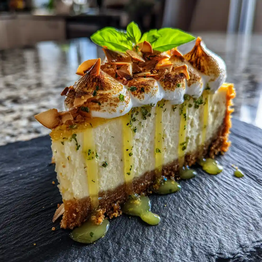 Basil Infused Triple Lemon Meringue Cheesecake 4 Basil Infused Triple Lemon Meringue Cheesecake