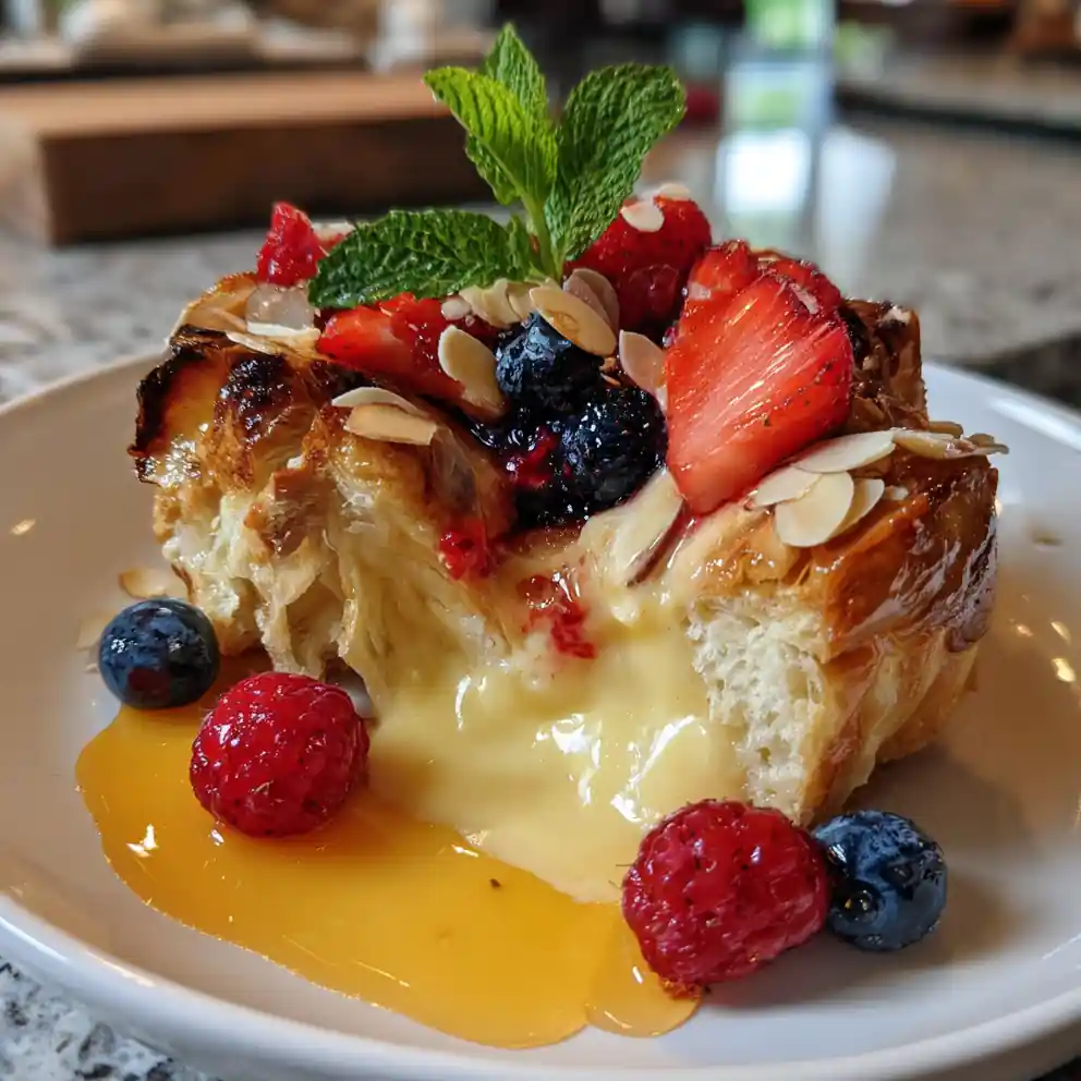 Berry Croissant Bake With Lemon Cardamom Cream And Orange Glaze 4 Berry Croissant Bake with Lemon Cardamom Cream and Orange Glaze