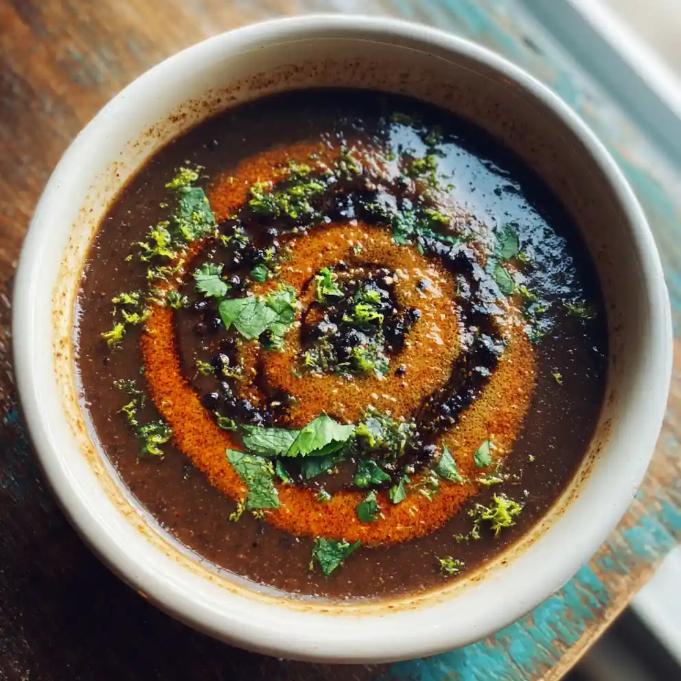 Black Bean And Lentil Soup With Roasted Red Pepper Swirl 4 Black Bean and Lentil Soup with Roasted Red Pepper Swirl