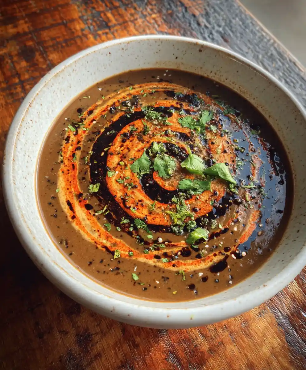 Black Bean And Lentil Soup With Roasted Red Pepper Swirl 5 Black Bean and Lentil Soup with Roasted Red Pepper Swirl