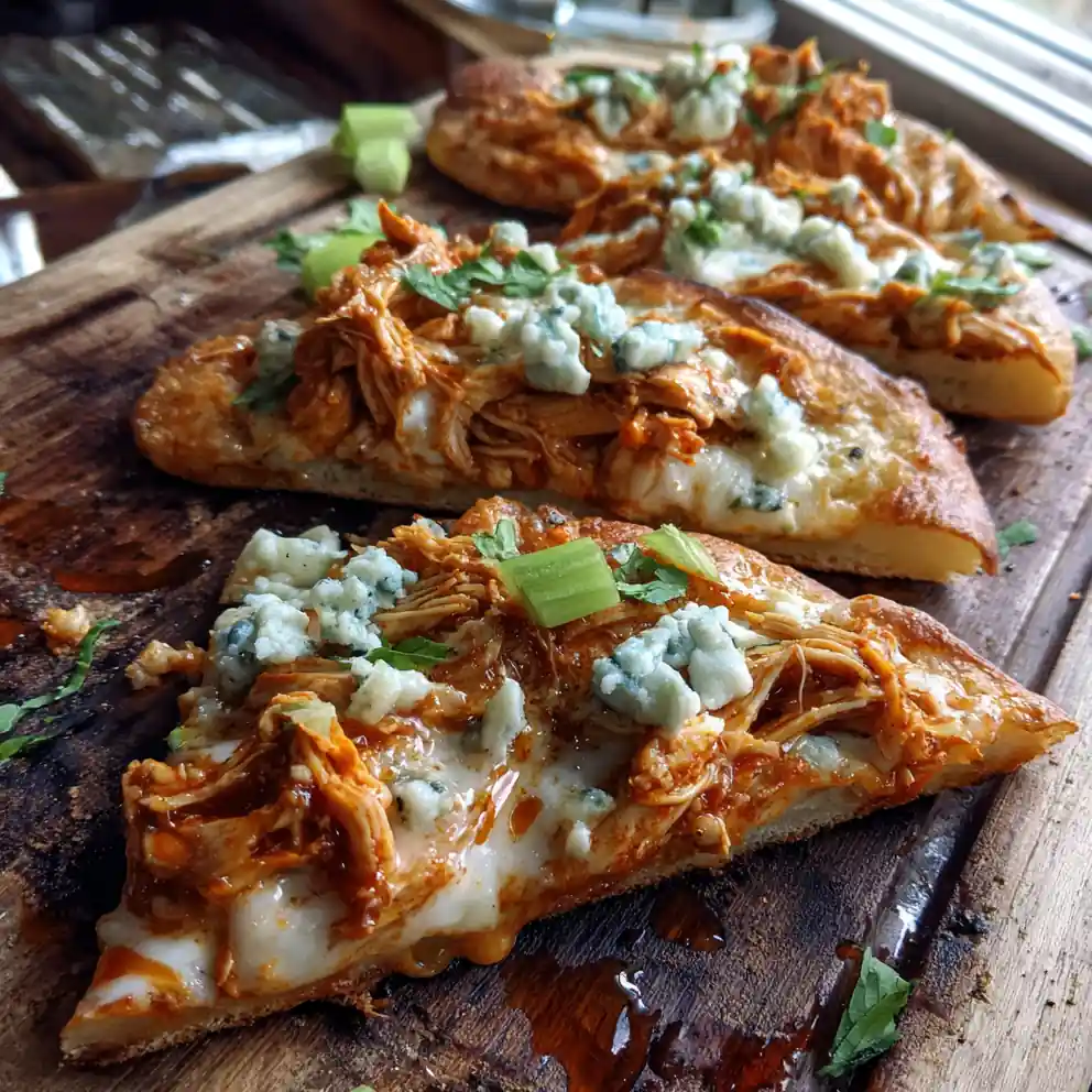 Buffalo Chicken Flatbread Pizza With Blue Cheese Cream Swirl 4 Buffalo Chicken Flatbread Pizza with Blue Cheese Cream Swirl