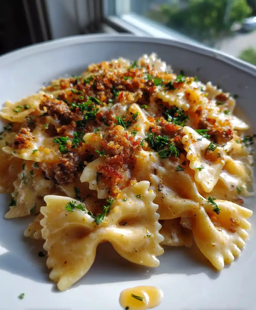 Cajun Cream Cheese Alfredo Bowtie Pasta With Spiced Ground Beef And Parmesan Crust 5 Cajun Cream Cheese Alfredo Bowtie Pasta with Spiced Ground Beef and Parmesan Crust