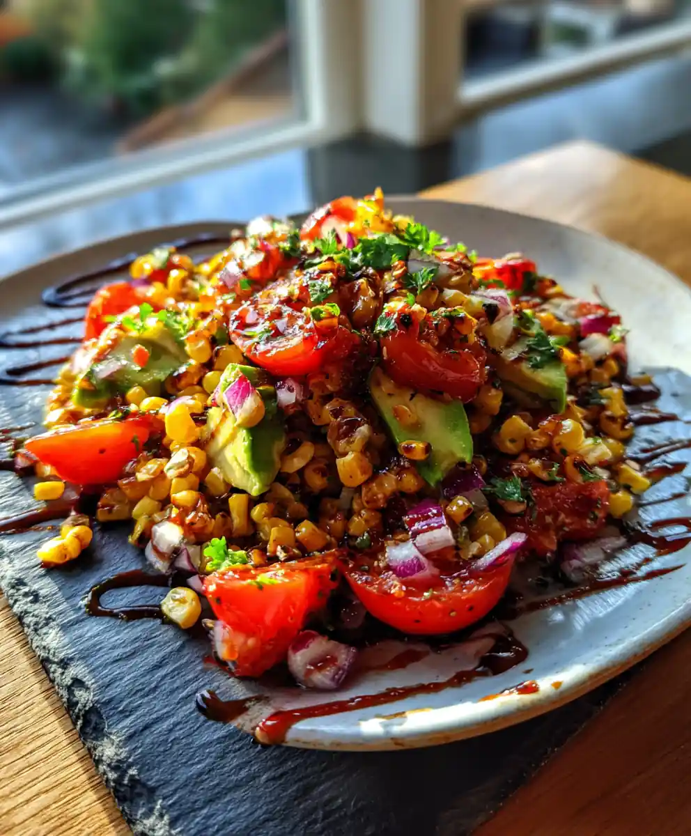 Charred Corn, Tomato & Avocado Salad With Pomegranate Molasses Drizzle 5 Charred Corn, Tomato & Avocado Salad with Pomegranate Molasses Drizzle