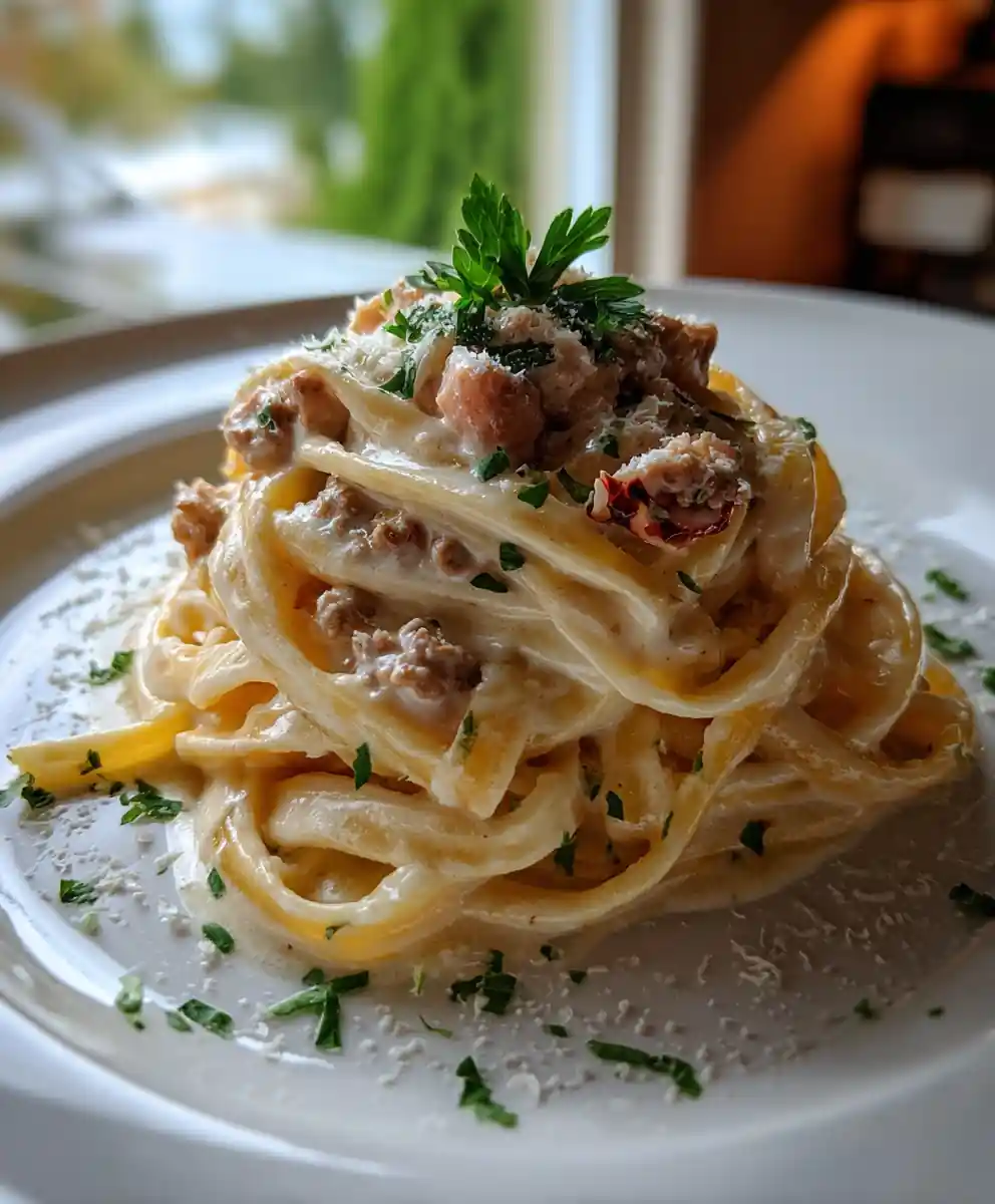 Cheeseburger Alfredo Pasta With Smoked Turkey Swirl 5 Cheeseburger Alfredo Pasta with Smoked Turkey Swirl