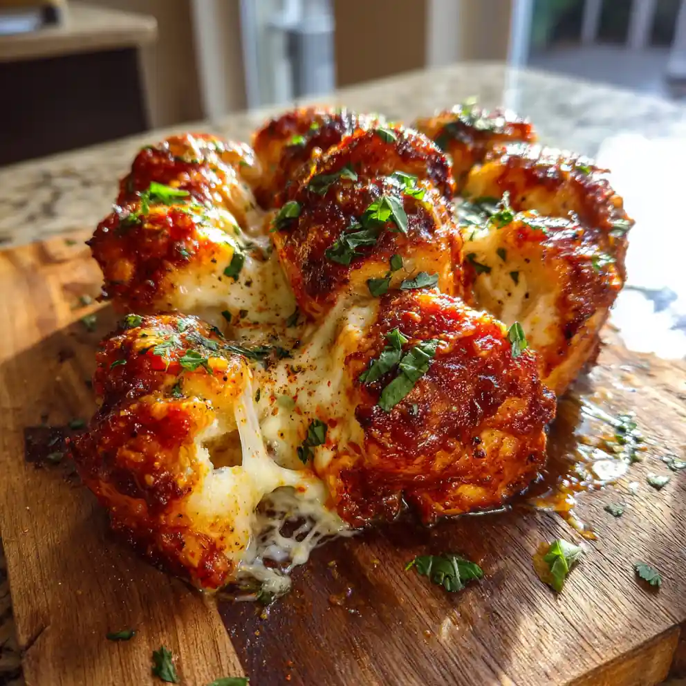 Cheesy Pizza Monkey Bread With Basil Oil Drizzle 4 Cheesy Pizza Monkey Bread with Basil Oil Drizzle