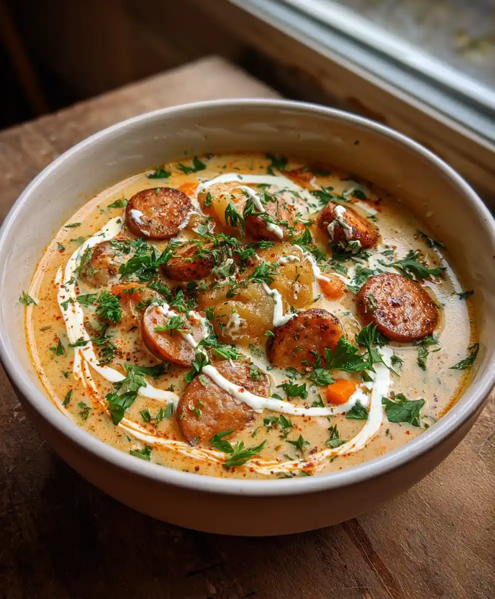 Creamy Bean Soup With Smoky Sausage And Paprika Cream Swirl 5 Creamy Bean Soup with Smoky Sausage and Paprika Cream Swirl