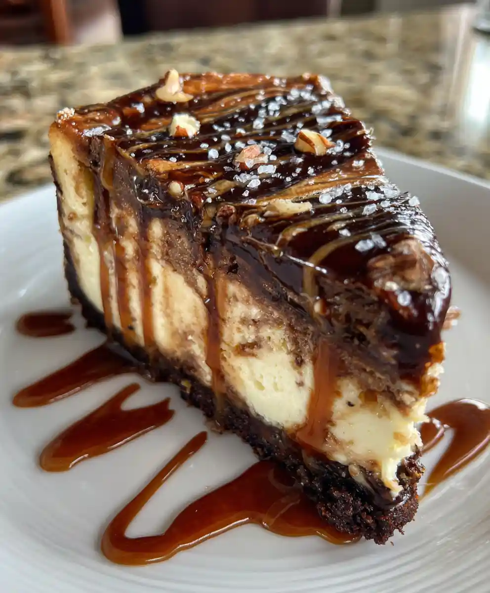 Espresso Swirled Turtle Fudge Brownie Cheesecake With Caramel Drizzle 5 Espresso Swirled Turtle Fudge Brownie Cheesecake with Caramel Drizzle