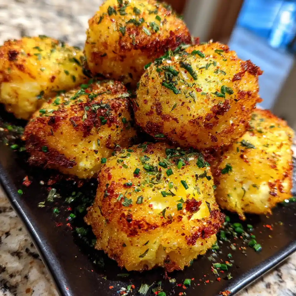 Golden Cheesy Mashed Potato Puffs With Herbed Cream Cheese Center 4 Golden Cheesy Mashed Potato Puffs with Herbed Cream Cheese Center