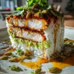 Honey Lime Chicken Stack With Creamy Avocado Mousse And Glazed Rice 1767789833.0435147