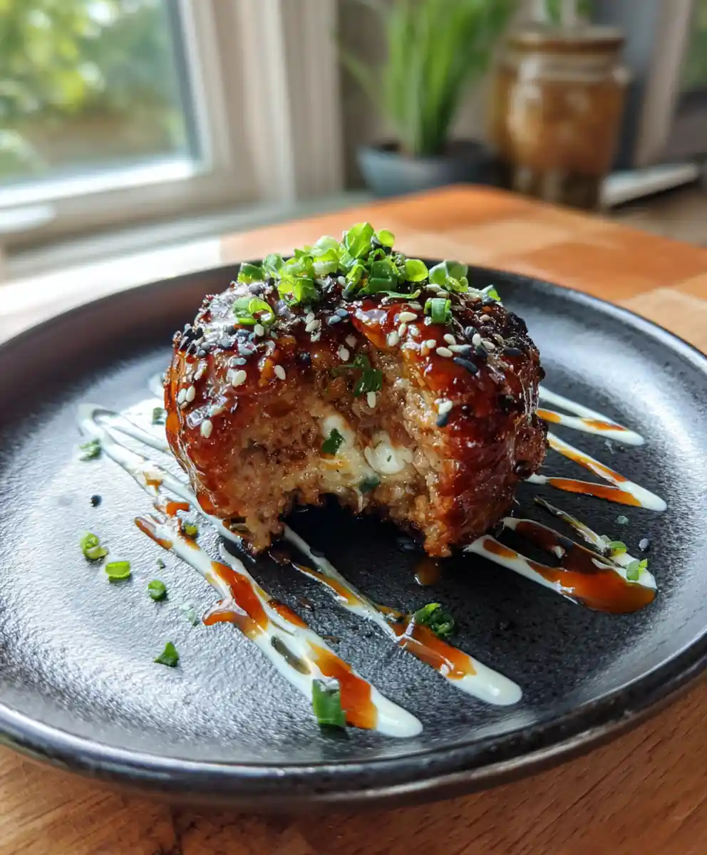 Korean Bbq Meatballs With Kimchi Mayo Core And Gochujang Glaze 5 Korean BBQ Meatballs with Kimchi Mayo Core and Gochujang Glaze