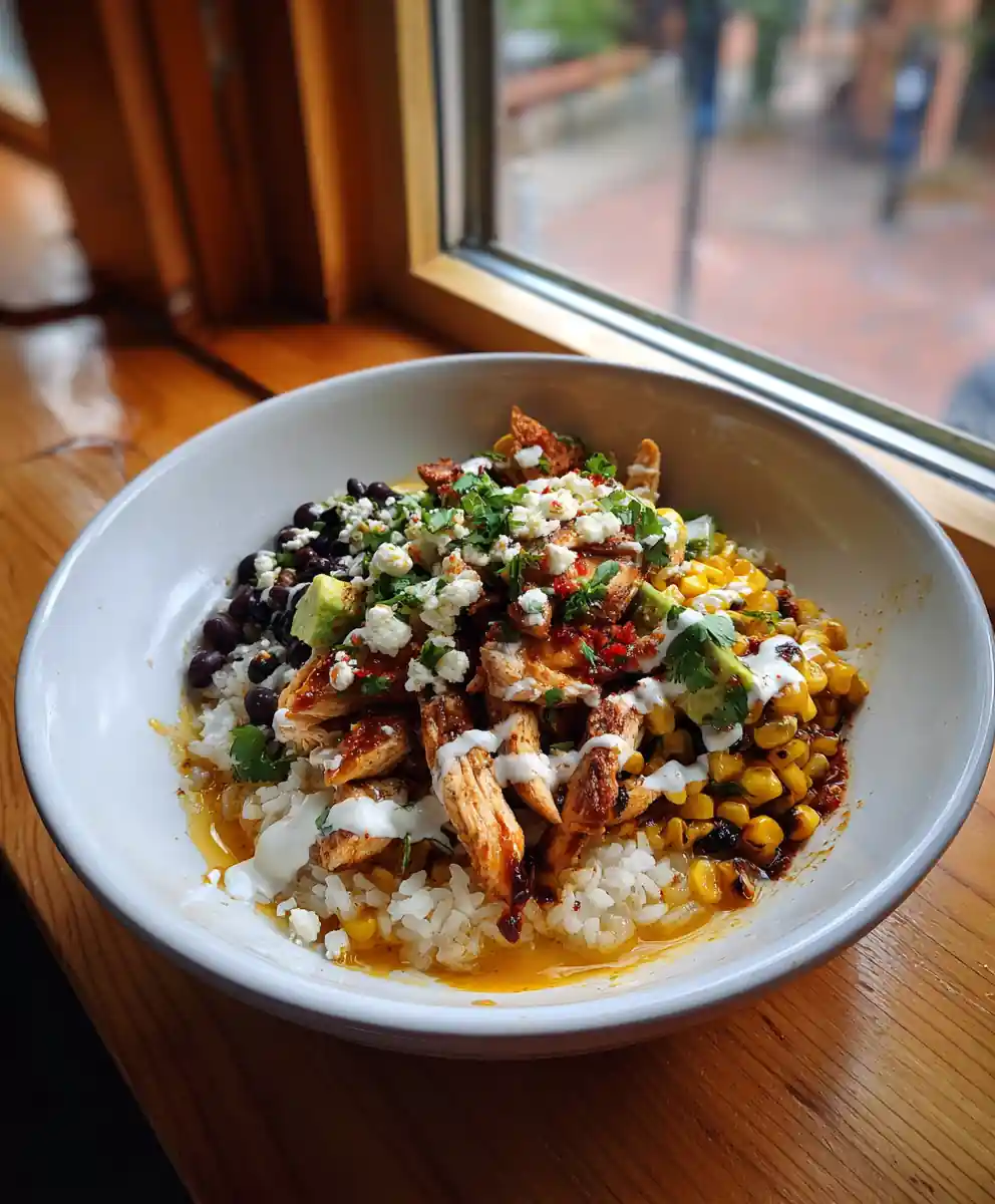 Mexican Street Corn Chicken Bowl With Cilantro Lime Crema 5 Mexican Street Corn Chicken Bowl with Cilantro Lime Crema