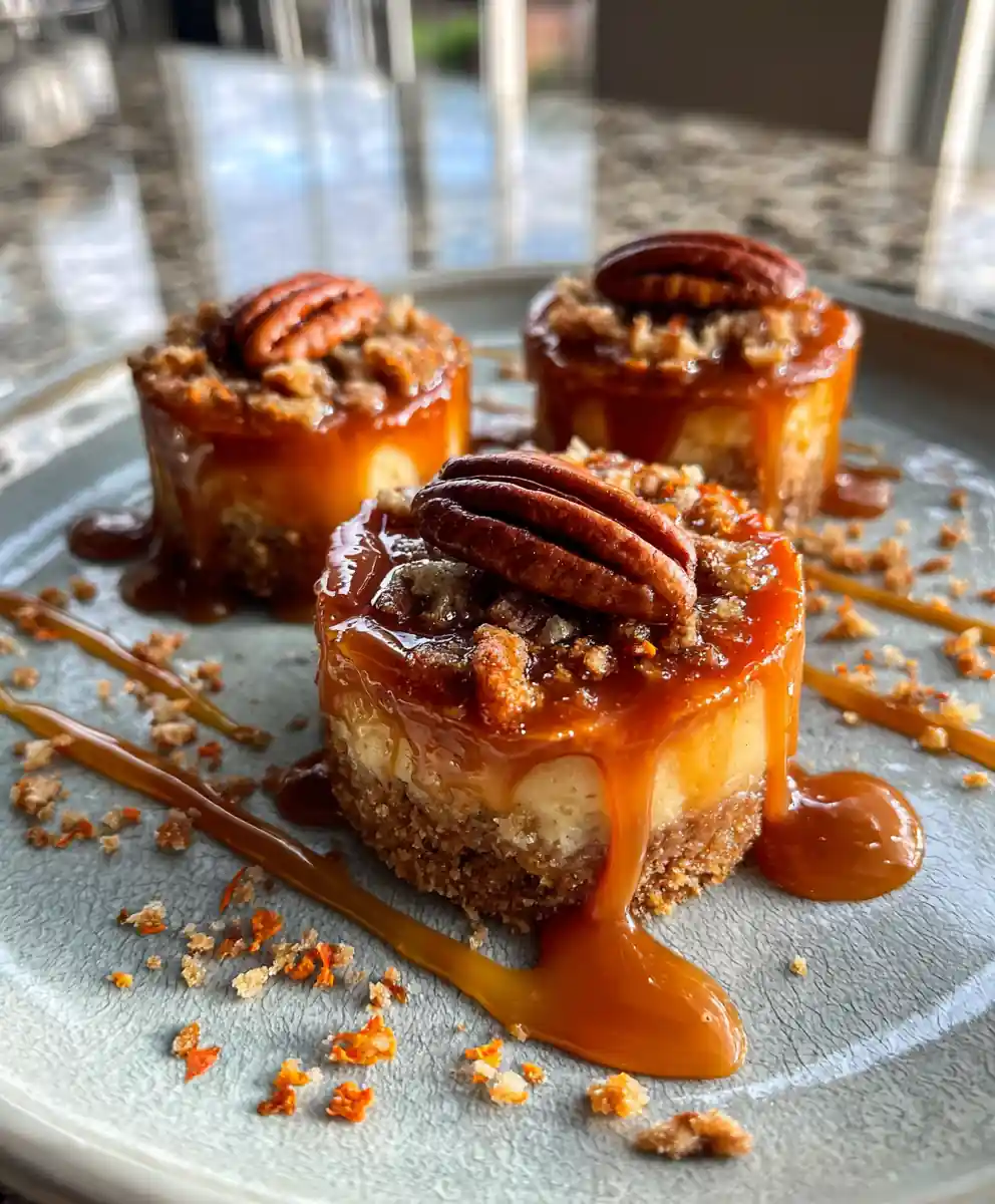 Mini Pecan Pie Cheesecakes With Orange Caramel Swirl 5 Mini Pecan Pie Cheesecakes with Orange Caramel Swirl