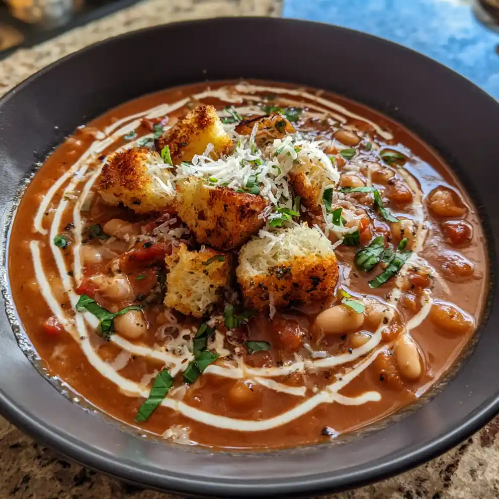 Parmesan Tomato Cannellini Bean Soup With Smoked Paprika Cream Swirl 4 Parmesan Tomato Cannellini Bean Soup with Smoked Paprika Cream Swirl