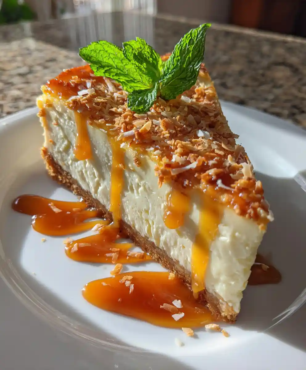 Pineapple Caramel Swirl Cheesecake With Toasted Coconut Crust 5 Pineapple Caramel Swirl Cheesecake with Toasted Coconut Crust