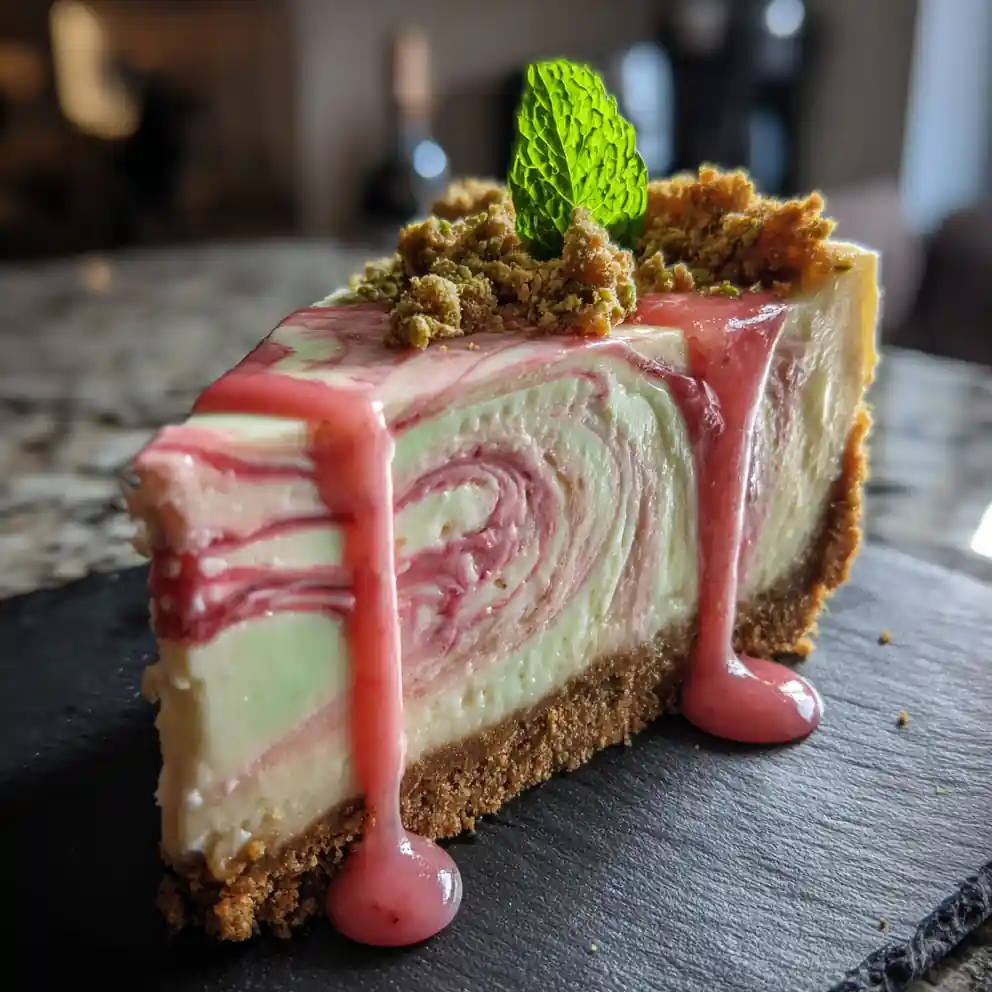 Pistachio Raspberry Cheesecake With Gelée Swirl 4 Pistachio Raspberry Cheesecake with Gelée Swirl