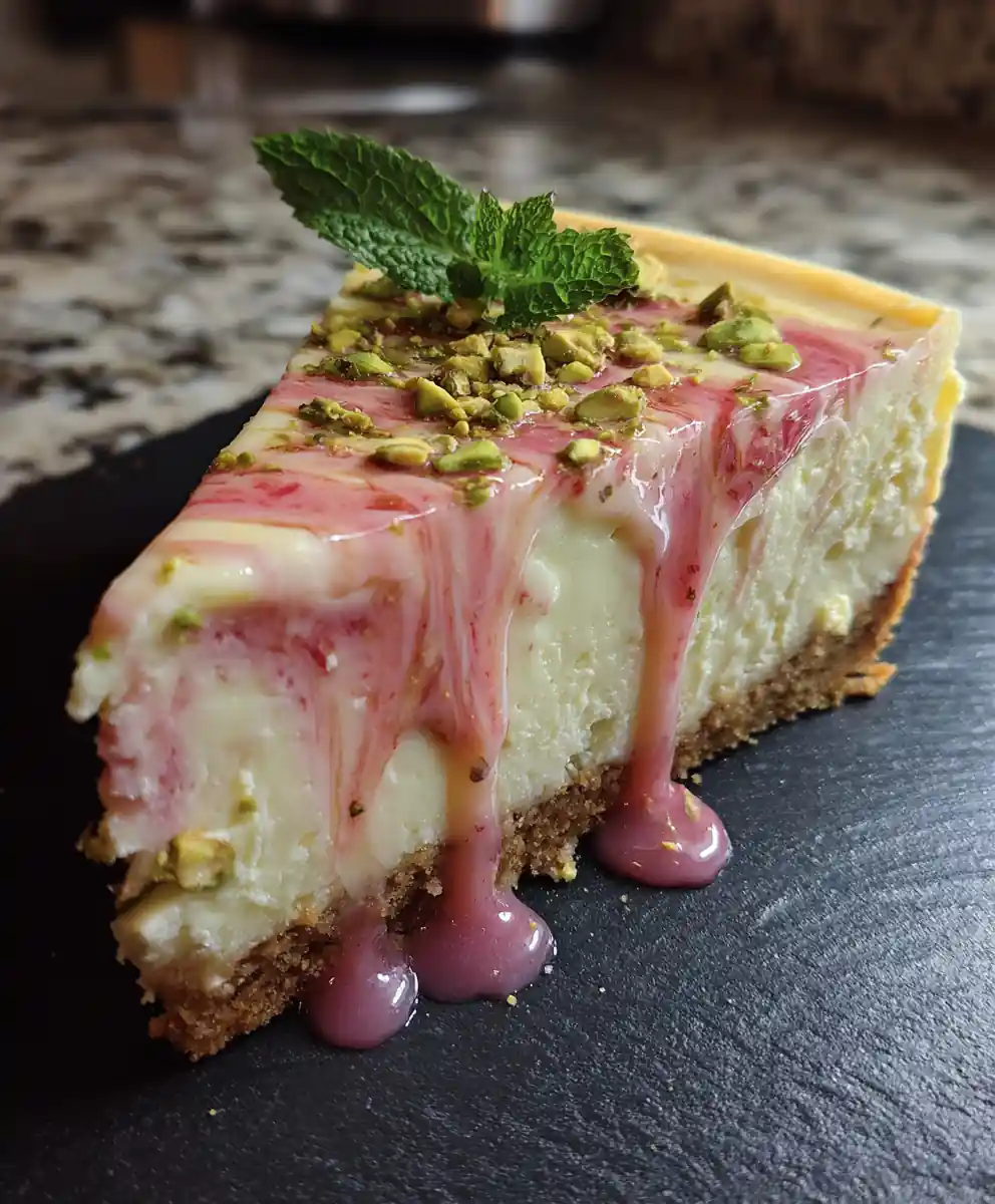 Pistachio Raspberry Cheesecake With Gelée Swirl 5 Pistachio Raspberry Cheesecake with Gelée Swirl