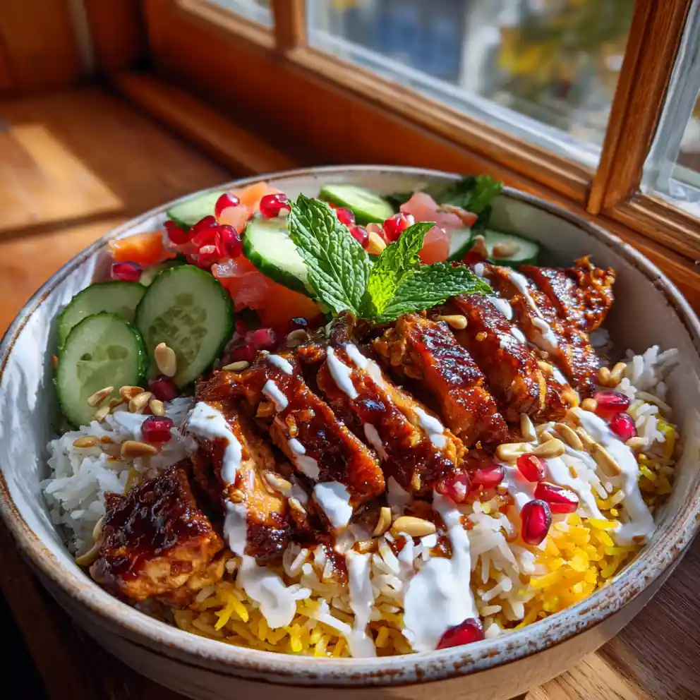Pomegranate Glazed Chicken Gyro Bowls With Mint Yogurt Drizzle 4 Pomegranate Glazed Chicken Gyro Bowls with Mint Yogurt Drizzle
