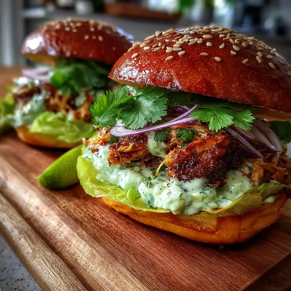 Pulled Chicken Burger With Lime Herb Cream Cheese Swirl 4 Pulled Chicken Burger with Lime Herb Cream Cheese Swirl