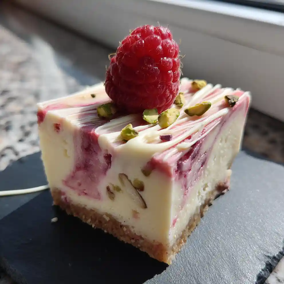 Raspberry Cheesecake Bars With White Chocolate Swirl 4 Raspberry Cheesecake Bars with White Chocolate Swirl