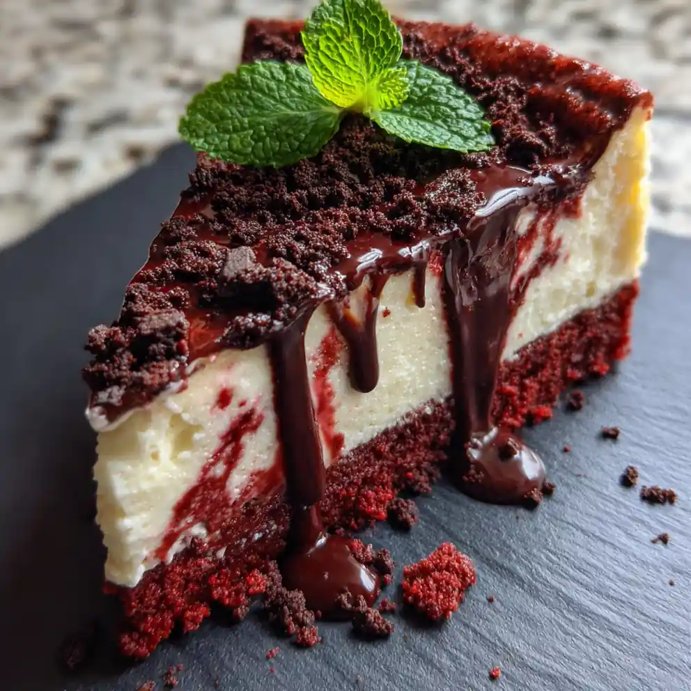 Red Velvet Oreo Cheesecake With White Chocolate Marble Swirl 4 Red Velvet Oreo Cheesecake with White Chocolate Marble Swirl