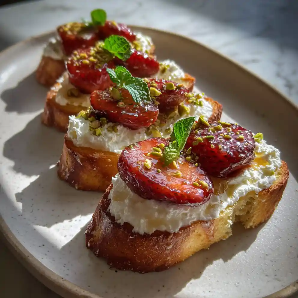 Rose Honey Whipped Ricotta Toast With Roasted Strawberries 4 Rose Honey Whipped Ricotta Toast with Roasted Strawberries