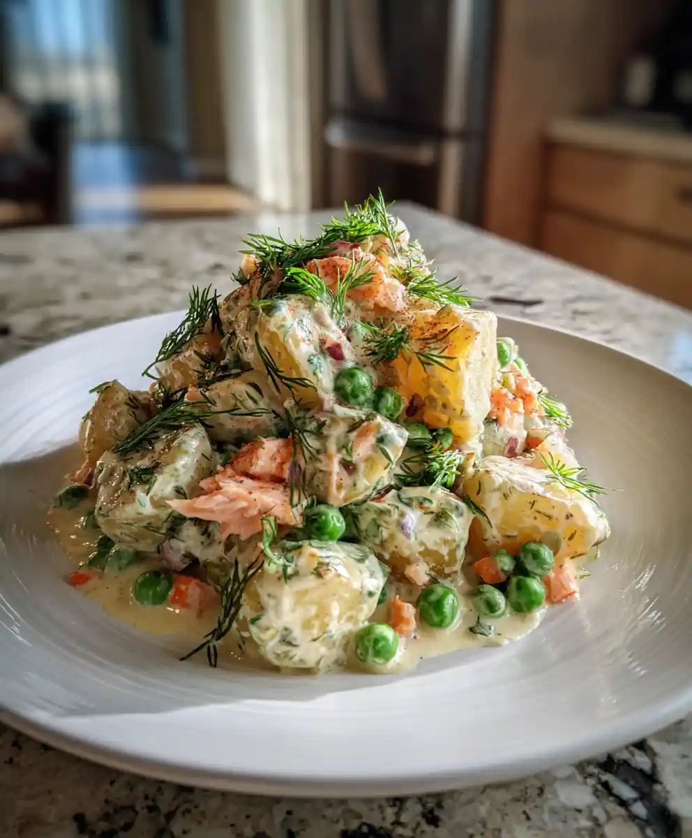 Russian Salmon Potato Salad With Smoked Paprika Yogurt Drizzle 5 Russian Salmon Potato Salad with Smoked Paprika Yogurt Drizzle