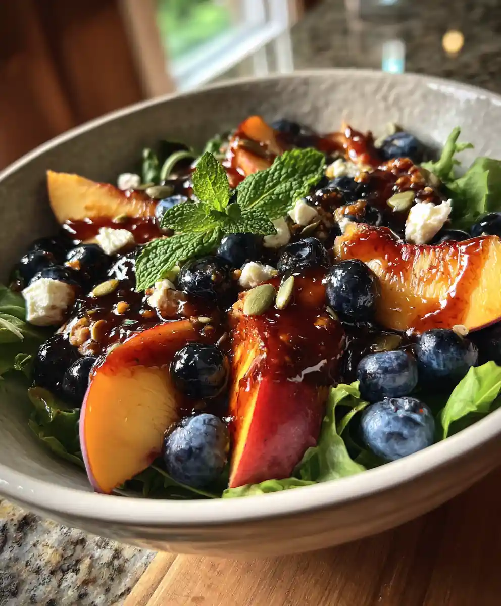 Smoky Honey Glazed Blueberry Peach Feta Salad 5 Smoky Honey Glazed Blueberry Peach Feta Salad