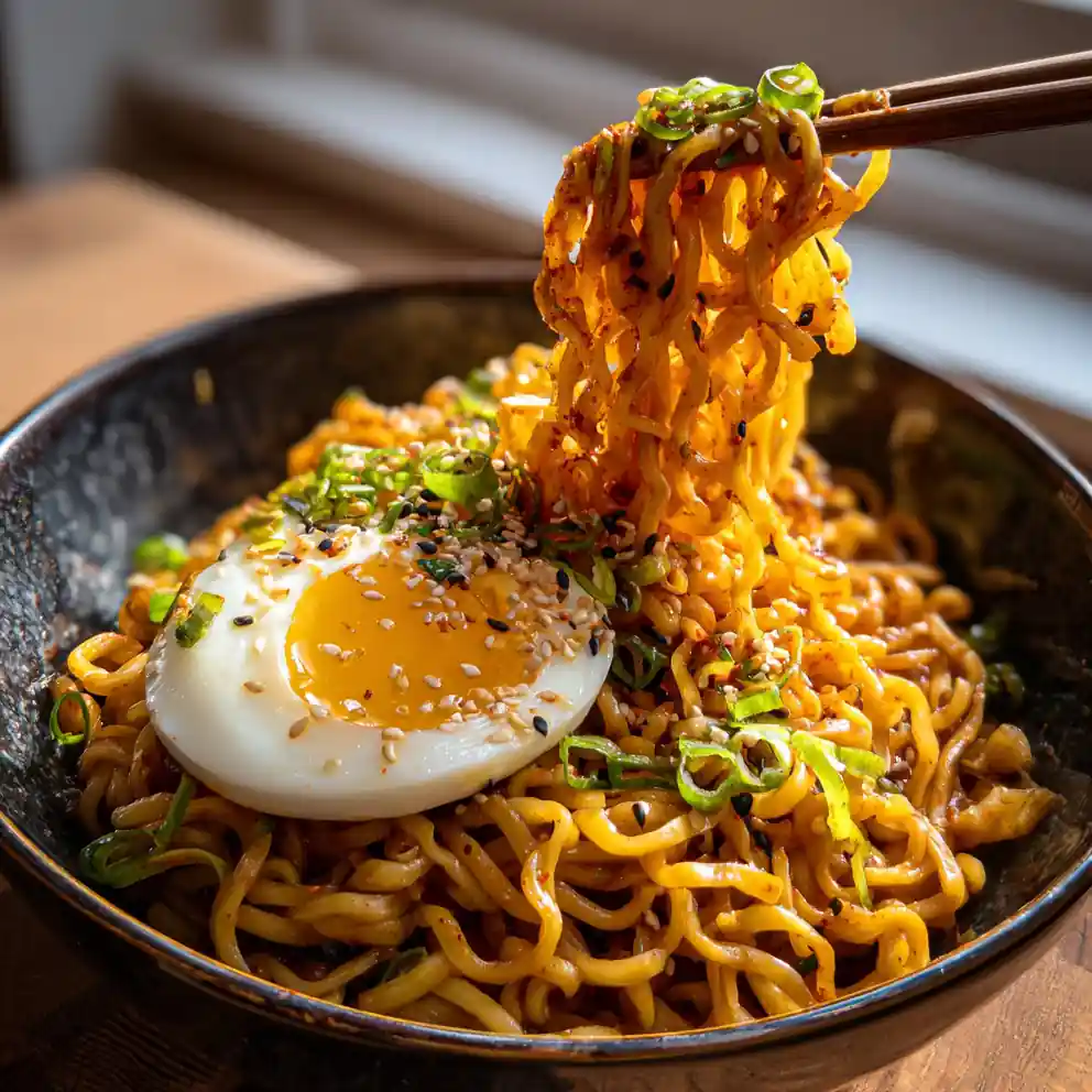 Spicy Buldak Ramen With Coconut Miso Cream And Soft Boiled Egg 4 Spicy Buldak Ramen with Coconut Miso Cream and Soft Boiled Egg