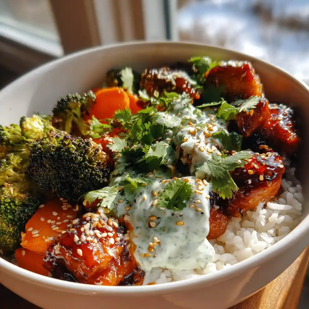 Spicy Hot Honey Chicken Bowls With Lime Cilantro Yogurt Drizzle 4 Spicy Hot Honey Chicken Bowls with Lime Cilantro Yogurt Drizzle
