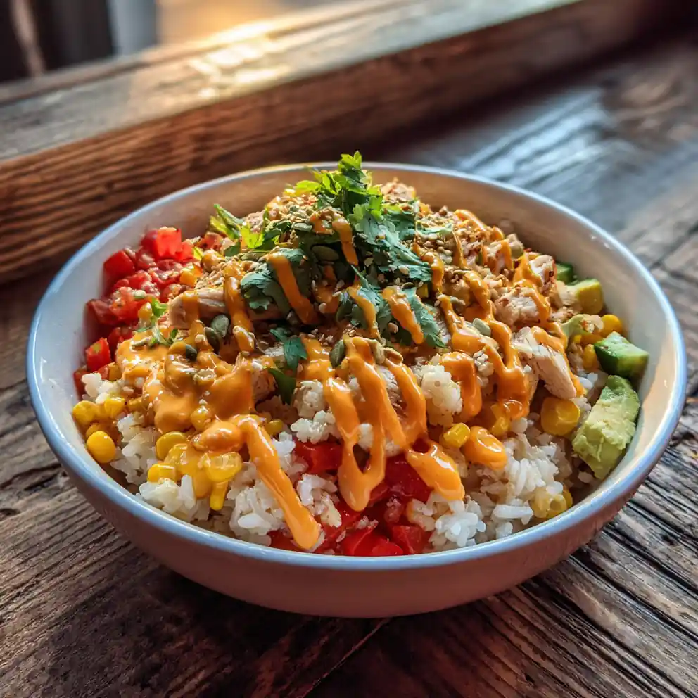 Street Corn Chicken Rice Bowl With Charred Corn Cream Drizzle 4 Street Corn Chicken Rice Bowl with Charred Corn Cream Drizzle