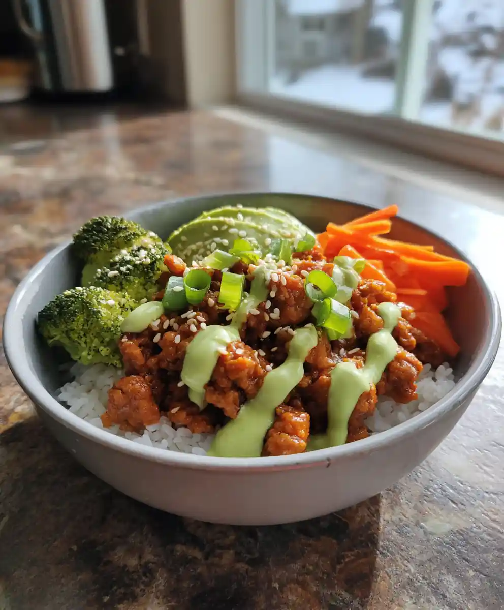 Teriyaki Ground Turkey Bowl With Creamy Avocado Lime Drizzle 5 Teriyaki Ground Turkey Bowl with Creamy Avocado Lime Drizzle