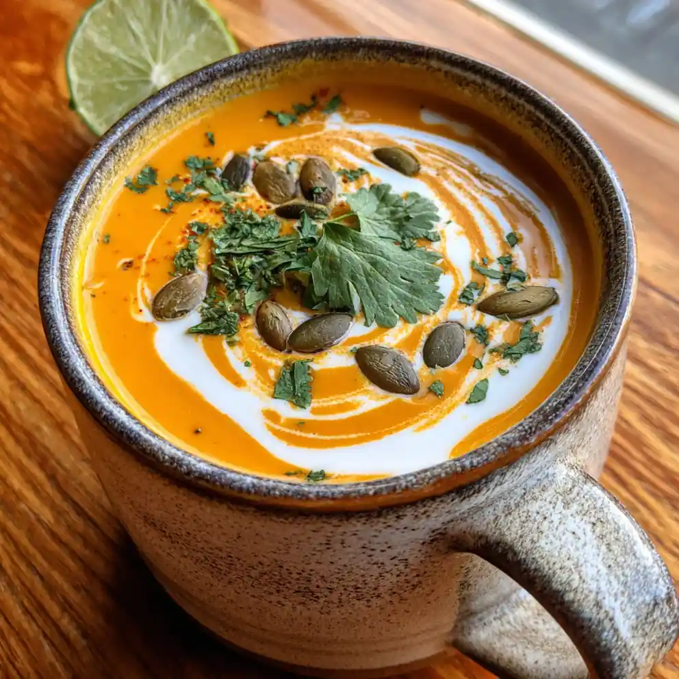 Thai Coconut Pumpkin Soup With Charred Lemongrass Cream Swirl 4 Thai Coconut Pumpkin Soup with Charred Lemongrass Cream Swirl