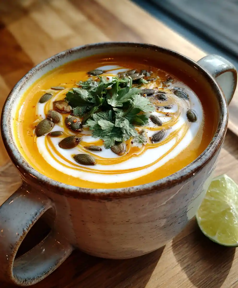 Thai Coconut Pumpkin Soup With Charred Lemongrass Cream Swirl 5 Thai Coconut Pumpkin Soup with Charred Lemongrass Cream Swirl