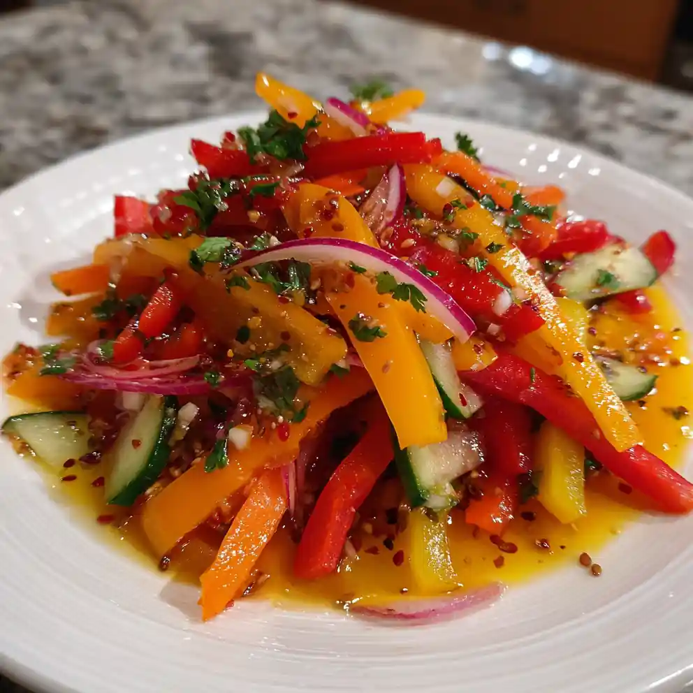 Tricolor Bell Pepper Salad With Pomegranate Molasses Drizzle 4 Tricolor Bell Pepper Salad with Pomegranate Molasses Drizzle