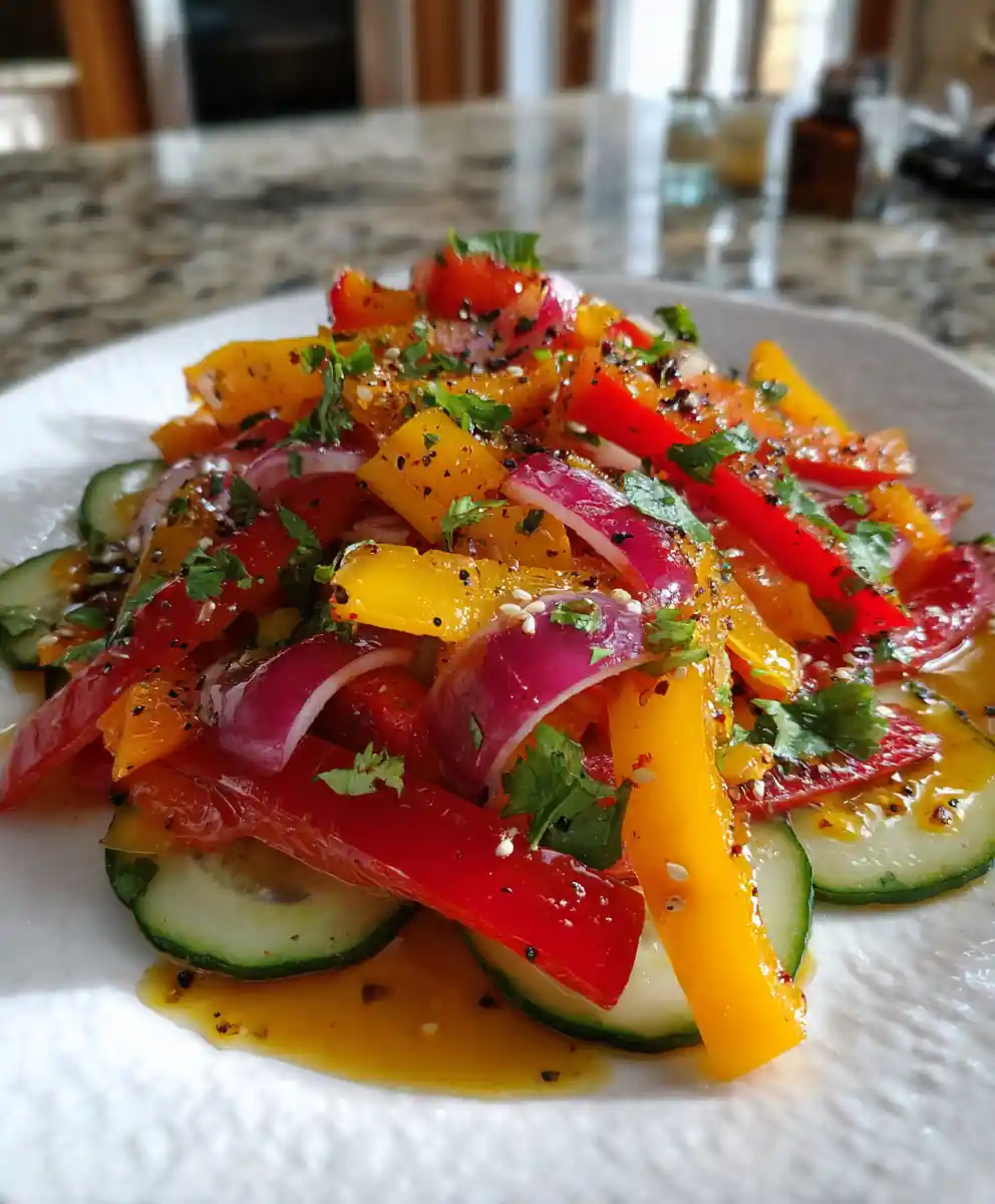 Tricolor Bell Pepper Salad With Pomegranate Molasses Drizzle 5 Tricolor Bell Pepper Salad with Pomegranate Molasses Drizzle