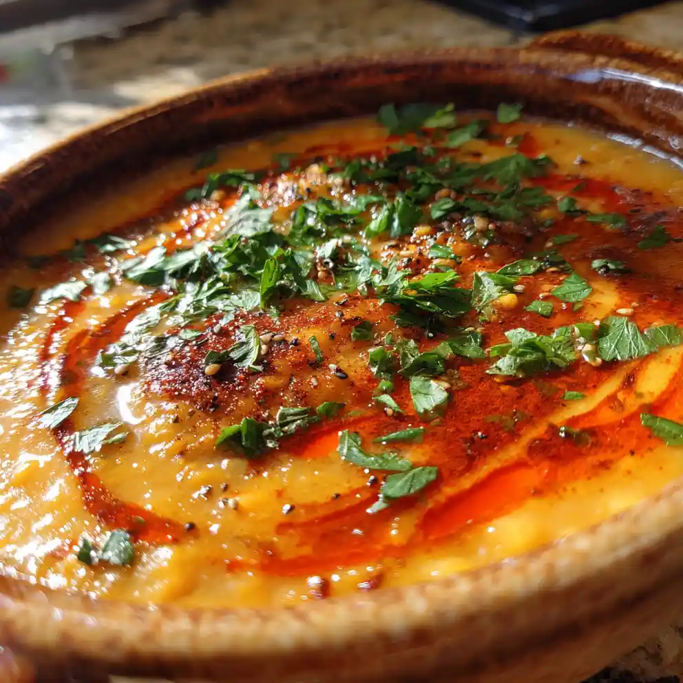 Turkish Lentil Soup With Roasted Red Pepper Paprika Swirl 4 Turkish Lentil Soup with Roasted Red Pepper Paprika Swirl