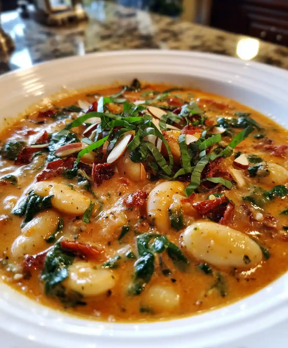 Tuscan Butter Beans With Spinach, Sun Dried Tomato & Creamy Almond Garlic Swirl 5 Tuscan Butter Beans with Spinach, Sun Dried Tomato & Creamy Almond Garlic Swirl
