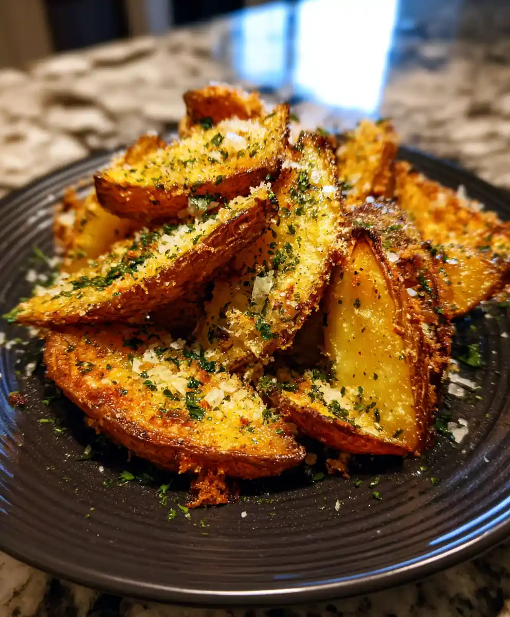 Crispy Garlic Parmesan Potato Wedges With Lemon Thyme Olive Oil Drizzle 5 Crispy Garlic Parmesan Potato Wedges With Lemon Thyme Olive Oil Drizzle