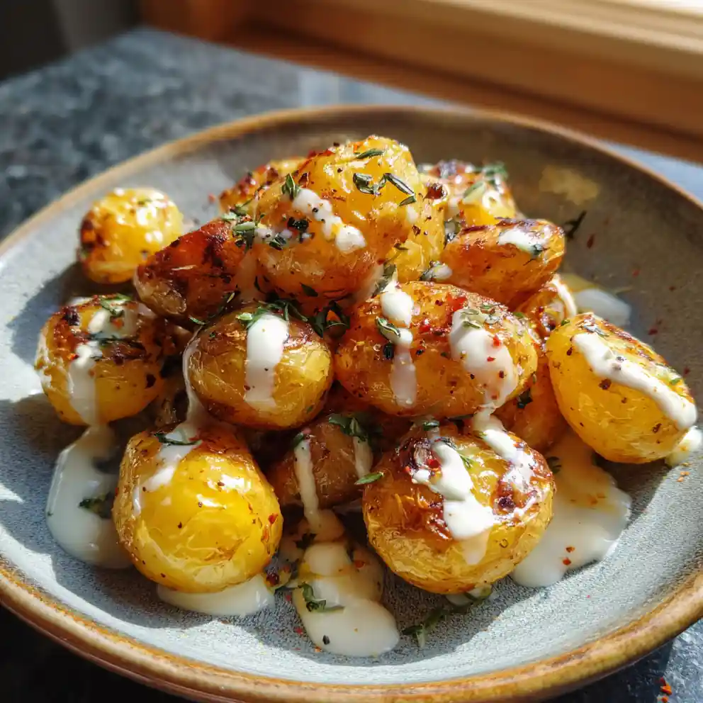 Maple Miso Glazed Breakfast Potatoes With Lemon Thyme Yogurt Drizzle 1772103368.162076