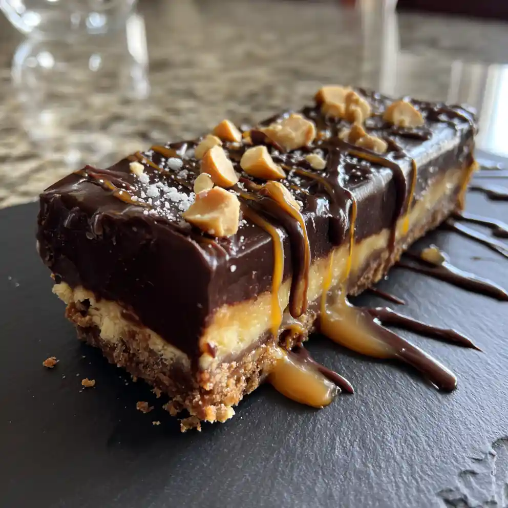 No Bake Buckeye Cheesecake Bars With Salted Caramel Swirl 4 No Bake Buckeye Cheesecake Bars With Salted Caramel Swirl