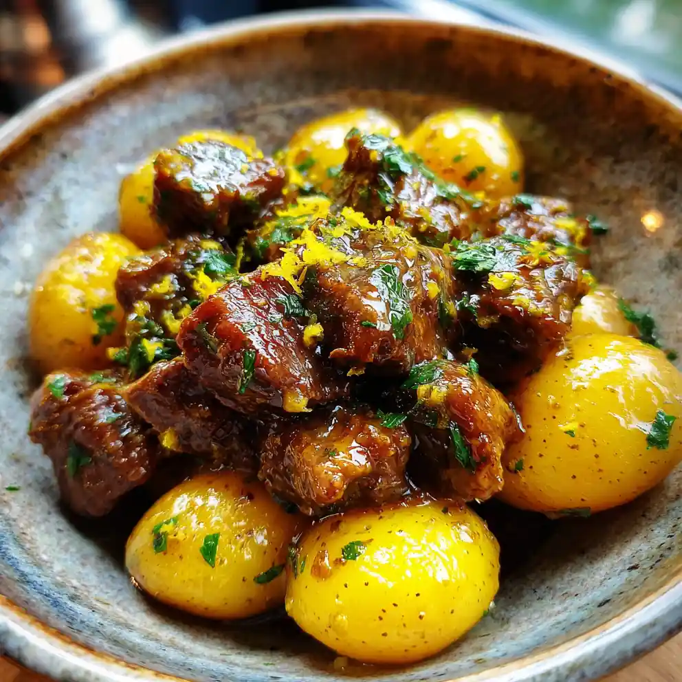 Slow Cooked Garlic Butter Beef Bites With Potatoes And Saffron Butter Drizzle 4 Slow Cooked Garlic Butter Beef Bites With Potatoes And Saffron Butter Drizzle