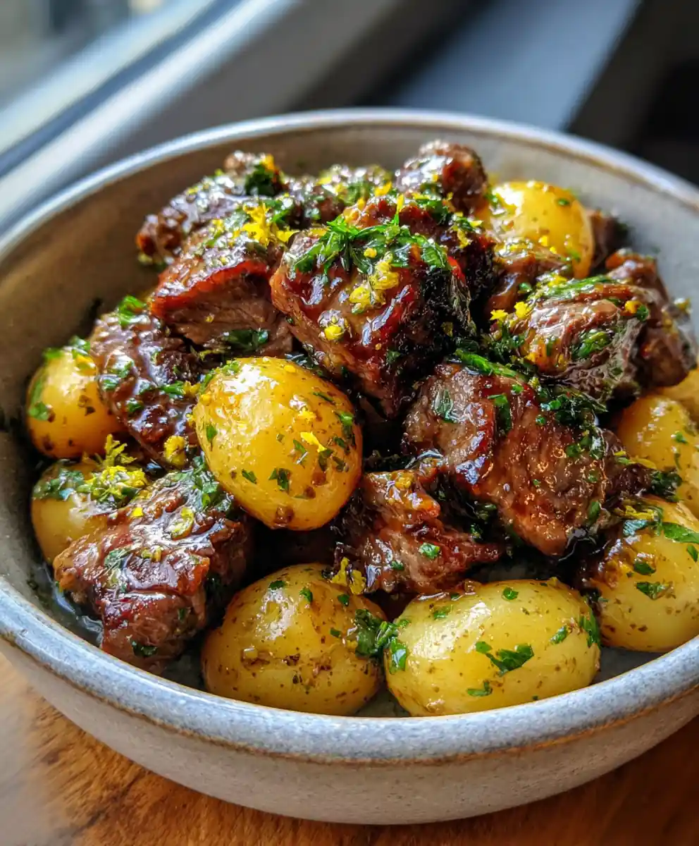 Slow Cooked Garlic Butter Beef Bites With Potatoes And Saffron Butter Drizzle 5 Slow Cooked Garlic Butter Beef Bites With Potatoes And Saffron Butter Drizzle