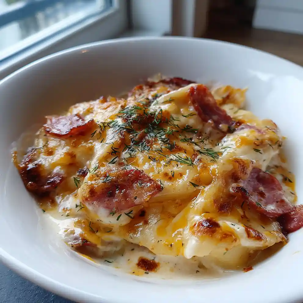 Slow Cooked Pierogi Casserole With Beef Kielbasa And Herb Cream Swirl 4 Slow Cooked Pierogi Casserole with Beef Kielbasa and Herb Cream Swirl