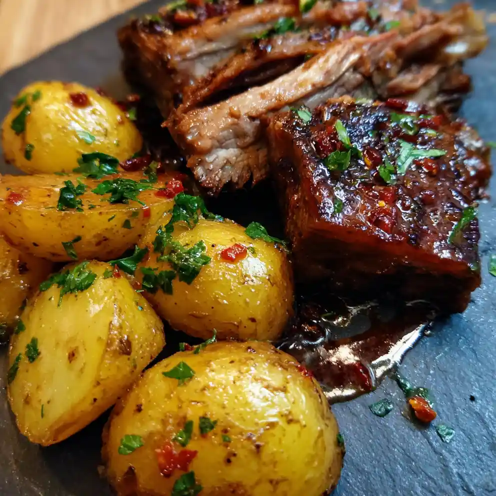Slow Cooker Garlic Butter Beef With Potatoes And Pomegranate Paprika Glaze 4 Slow Cooker Garlic Butter Beef With Potatoes And Pomegranate Paprika Glaze
