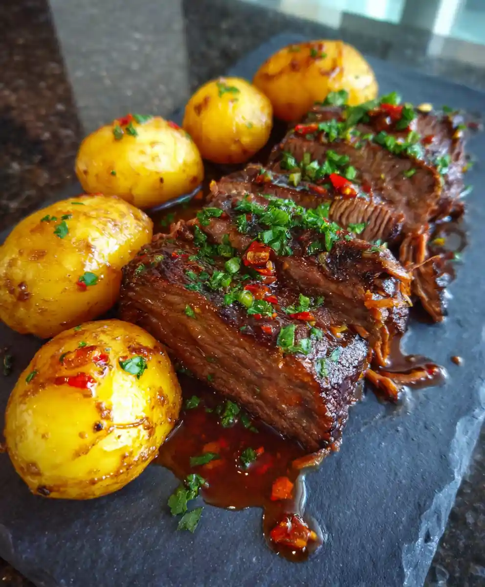 Slow Cooker Garlic Butter Beef With Potatoes And Pomegranate Paprika Glaze 5 Slow Cooker Garlic Butter Beef With Potatoes And Pomegranate Paprika Glaze