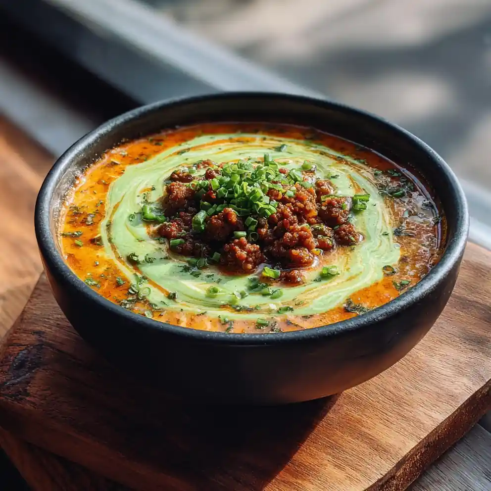 Smoky Chipotle Cheeseburger Soup With Avocado Crema 4 Smoky Chipotle Cheeseburger Soup with Avocado Crema