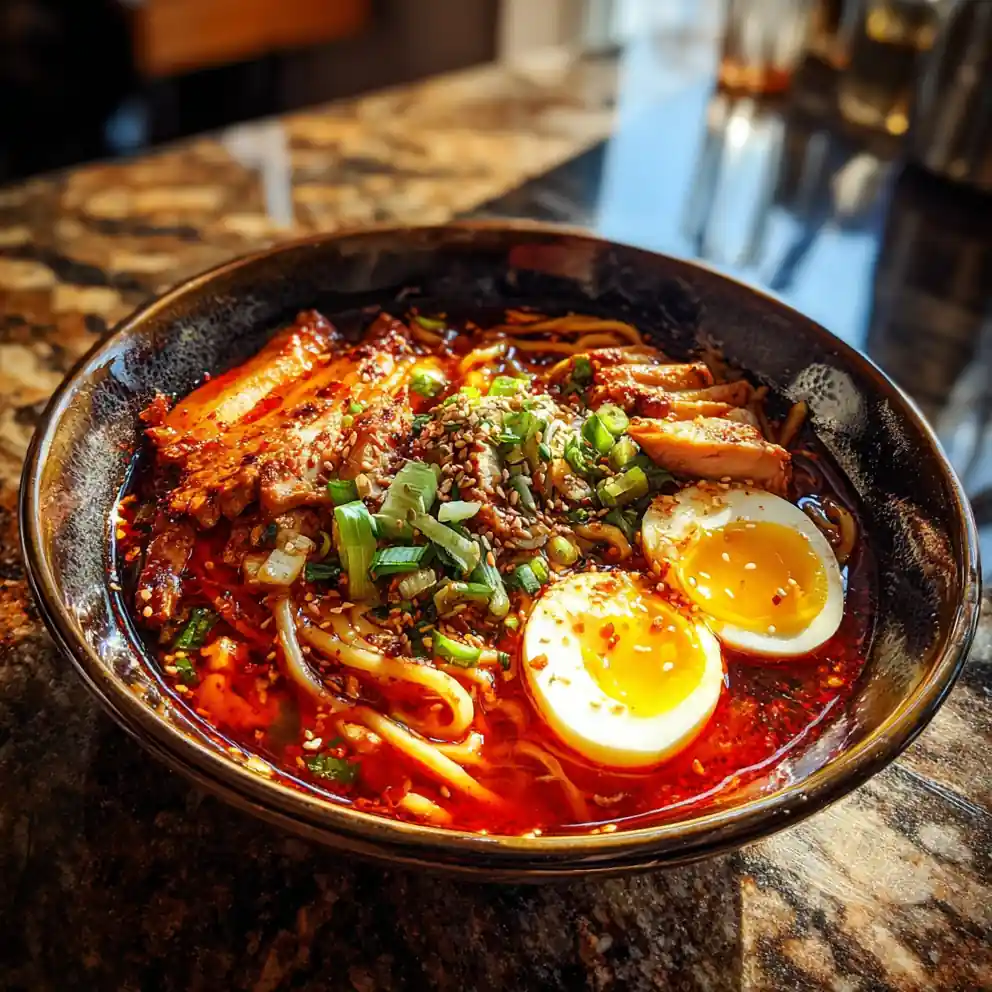 Spicy Chicken Ramen With Roasted Garlic Cream And Smoked Chili Oil 4 Spicy Chicken Ramen with Roasted Garlic Cream and Smoked Chili Oil